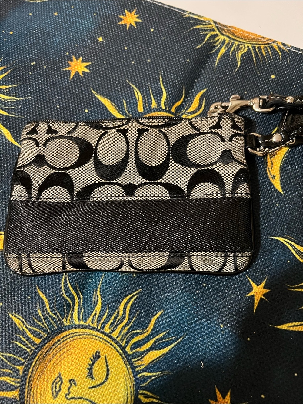 Coach Black & Gray Signature Card Case with Chain Wristlet